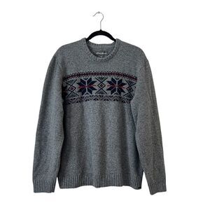 Eddie Bauer Fair Isle Wool Blend Crew Neck Sweater Size XL in Gray